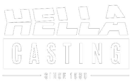Logo de Hella Casting en blanc.